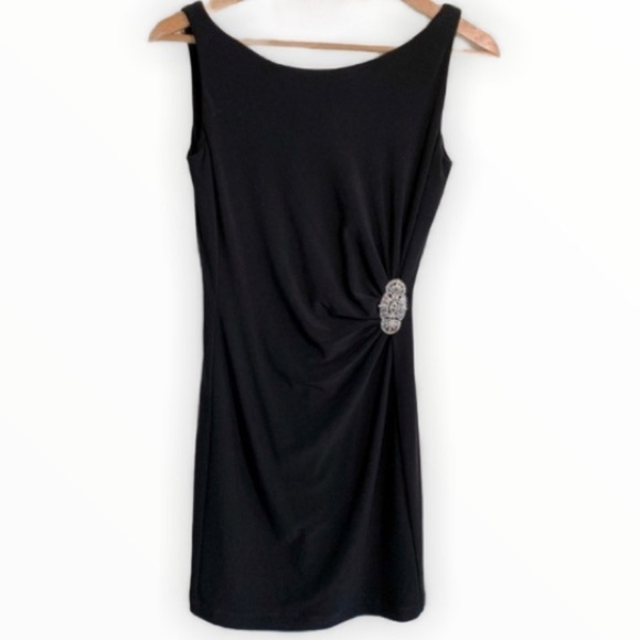 Lauren Ralph Lauren Faux-Wrap Ruffle Dress with Rhinestones Black Size 2 - Picture 1 of 7